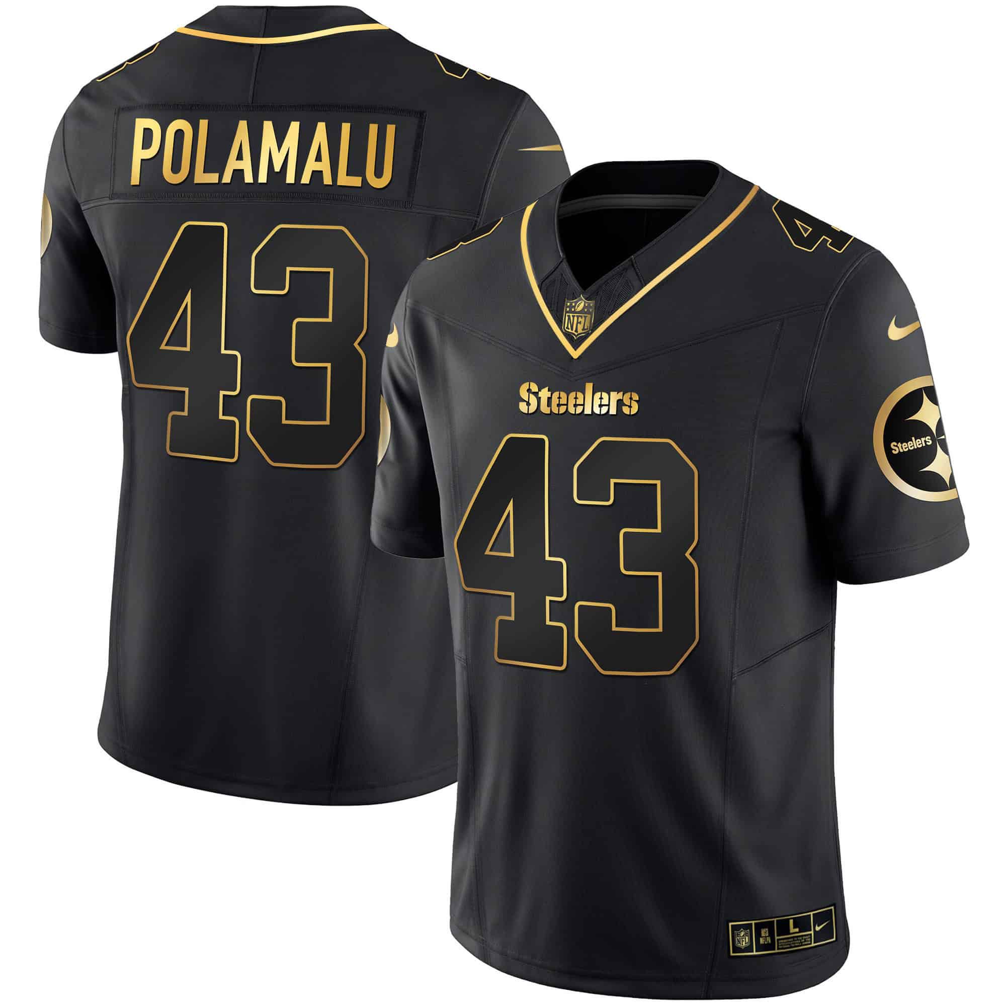 Men Pittsburgh Steelers 43 Polamalu Black Gold 2024 Nike Vapor Limited NFL Jersey style 2